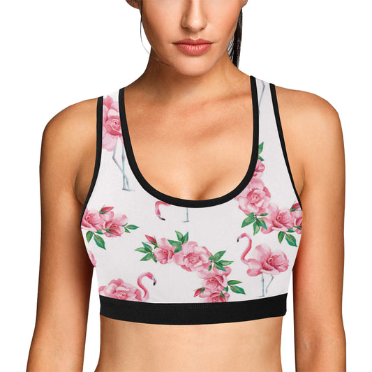 Flamingo Rose Pattern Sports Bra