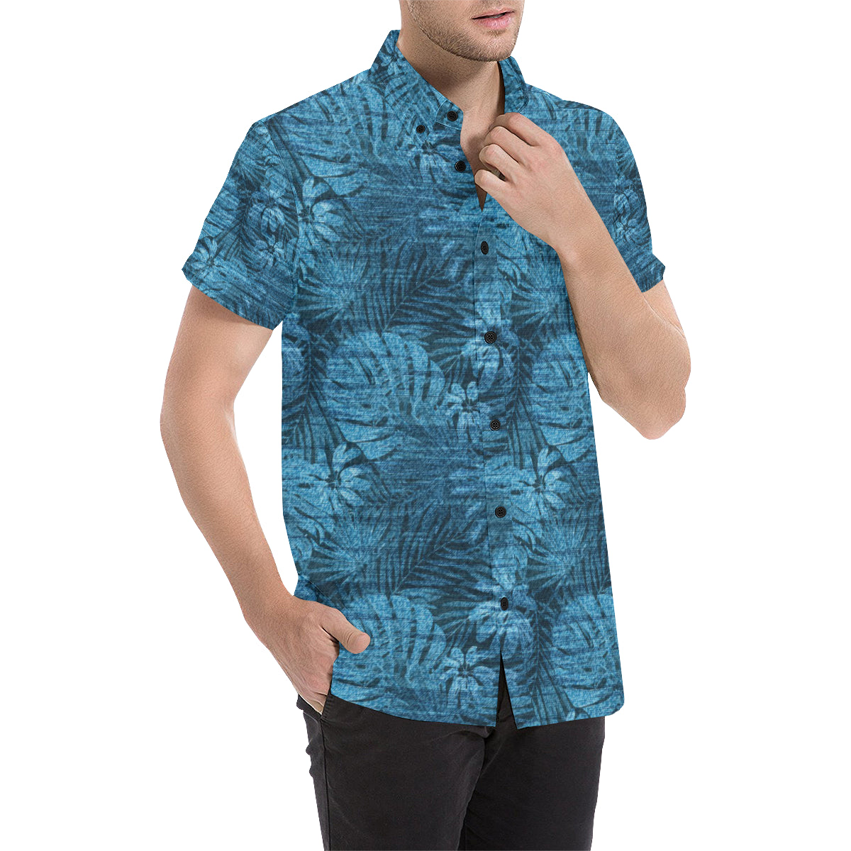 Jean Tropical Pattern Print Design 04 Men's Short Sleeve Button Up Shirt