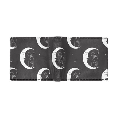 Moon with Cat Pattern Print Design 04 Men's ID Card Wallet