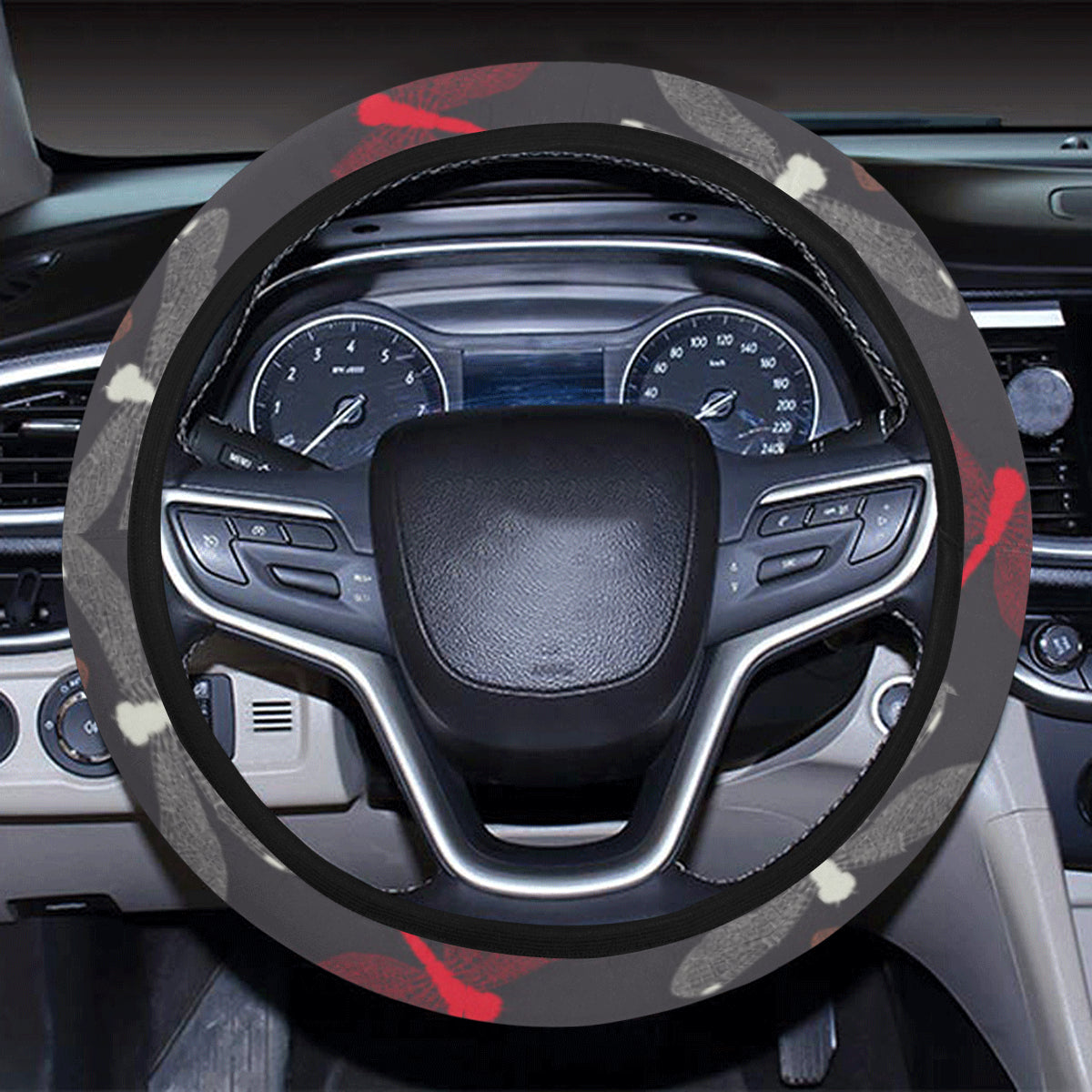 Dragonfly Pattern Print Design 01 Steering Wheel Cover with Elastic Edge