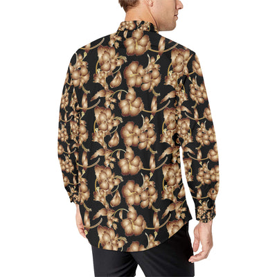 Brown Hibiscus Pattern Print Design HB06 Men's Long Sleeve Shirt