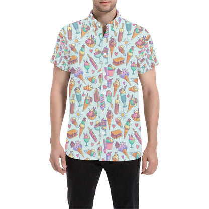 Ice Cream Pattern Print Design IC02 Men's Short Sleeve Button Up Shirt