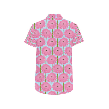 Gerberas Pattern Print Design GB01 Men's Short Sleeve Button Up Shirt