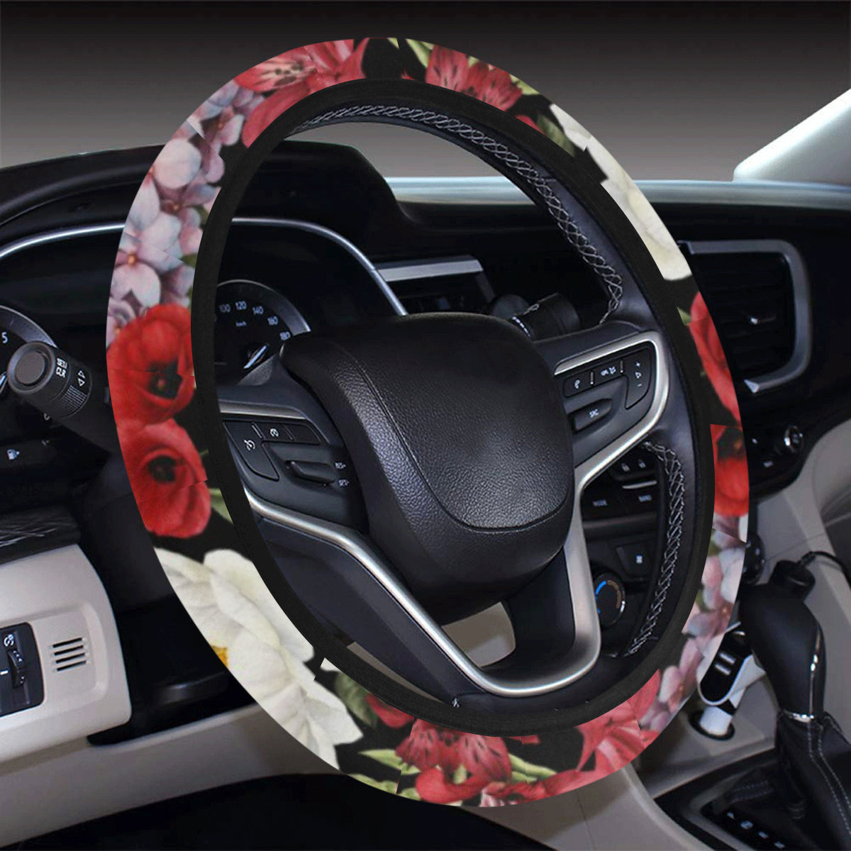 Summer Floral Pattern Print Design SF04 Steering Wheel Cover with Elastic Edge