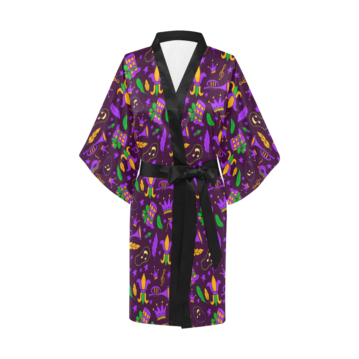 Mardi Gras Pattern Print Design 08 Women's Short Kimono