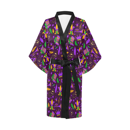 Mardi Gras Pattern Print Design 08 Women's Short Kimono
