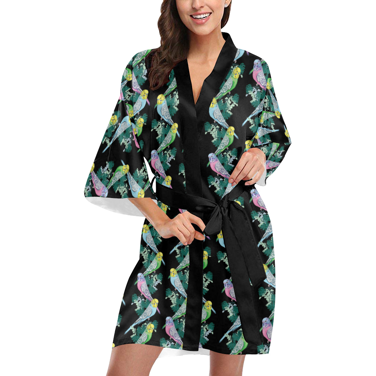 Budgerigar Pattern Print Design 03 Women's Short Kimono