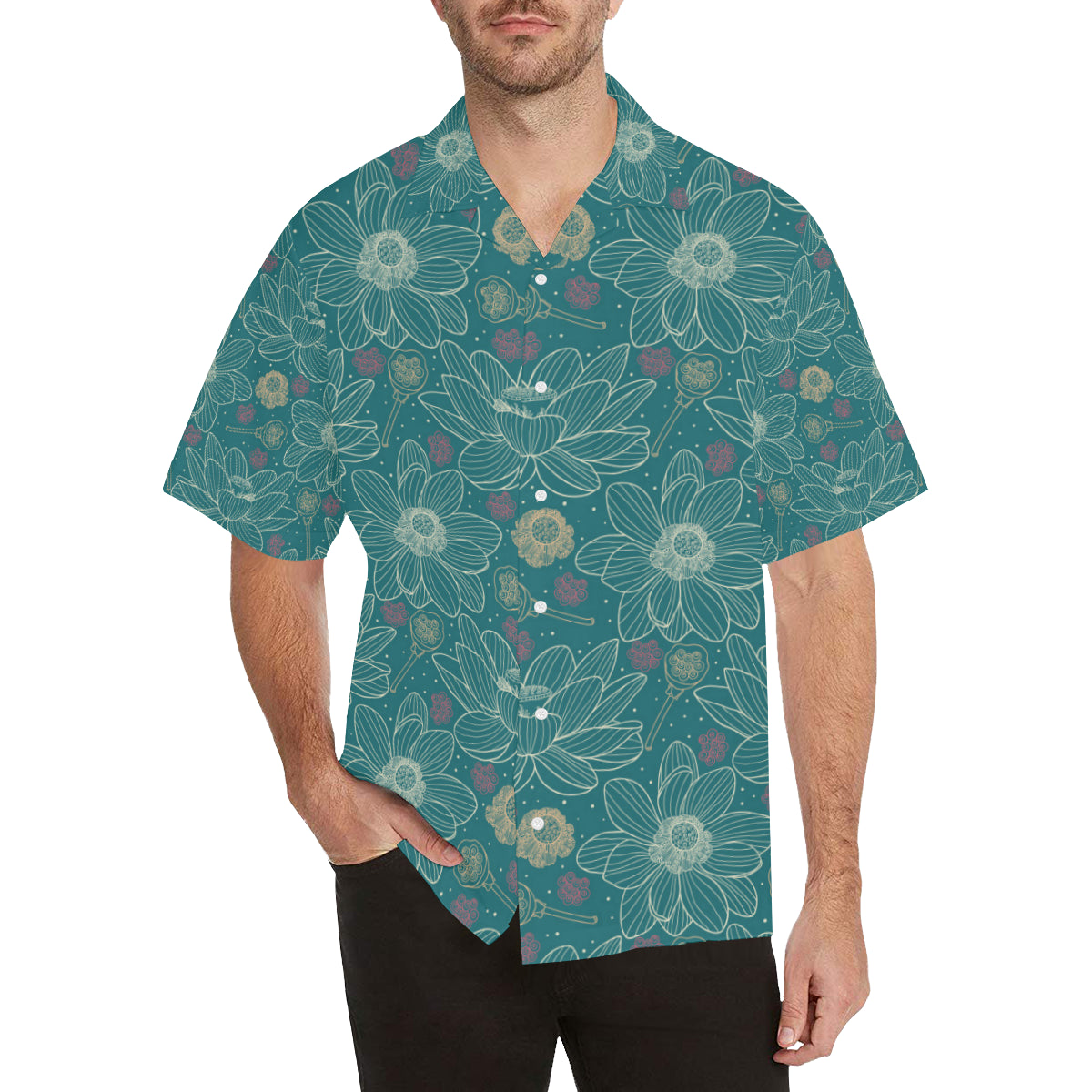 Lotus Pattern Print Design 01 Men's Hawaiian Shirt