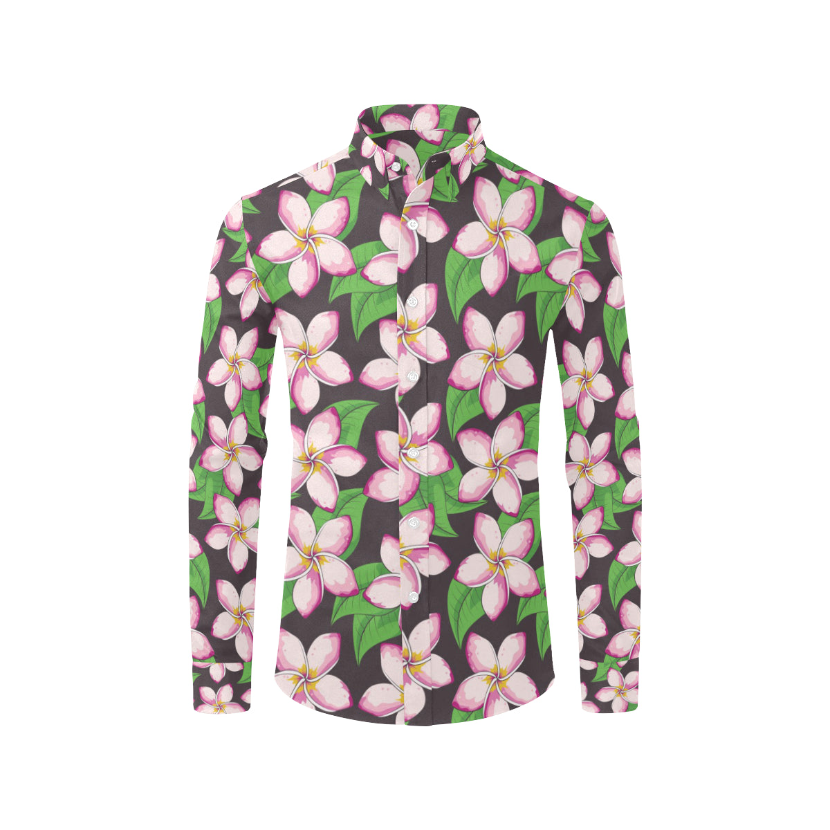 Pink Plumeria Pattern Print Design PM019 Men's Long Sleeve Shirt