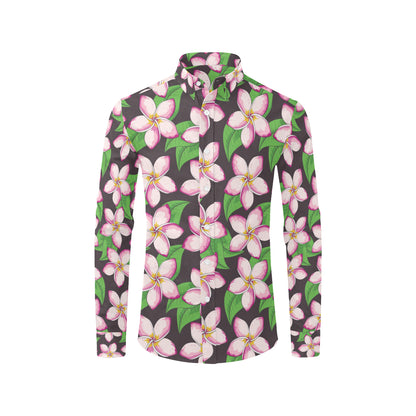 Pink Plumeria Pattern Print Design PM019 Men's Long Sleeve Shirt