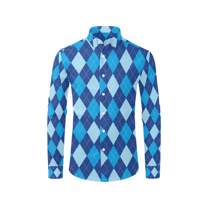 Argyle Blue Pattern Print Design 02 Men's Long Sleeve Shirt