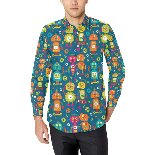 Robot Pattern Print Design A04 Men's Long Sleeve Shirt