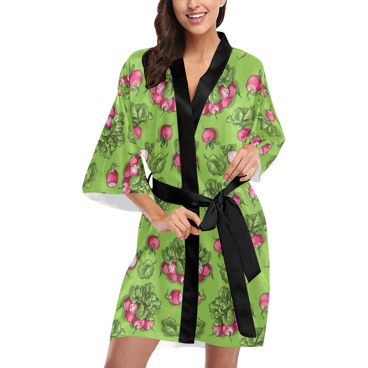 Radish Pattern Print Design A05 Women's Short Kimono