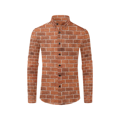 Brick Brown Pattern Print Design 02 Men's Long Sleeve Shirt