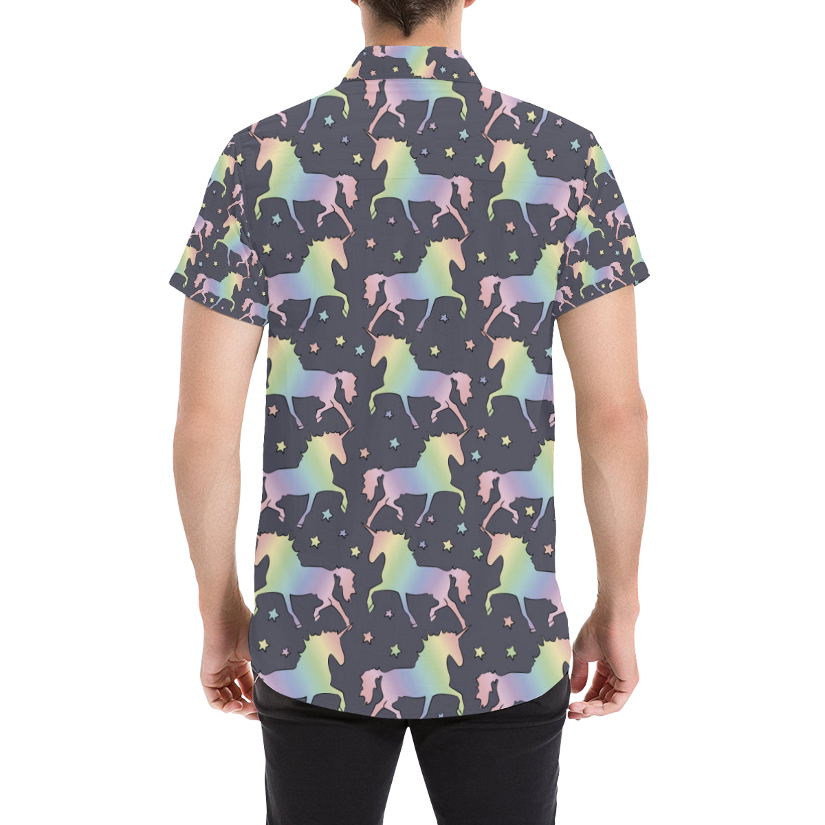 Rainbow Pattern Print Design A05 Men's Short Sleeve Button Up Shirt