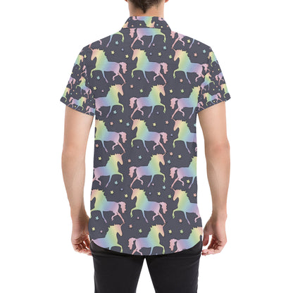 Rainbow Pattern Print Design A05 Men's Short Sleeve Button Up Shirt