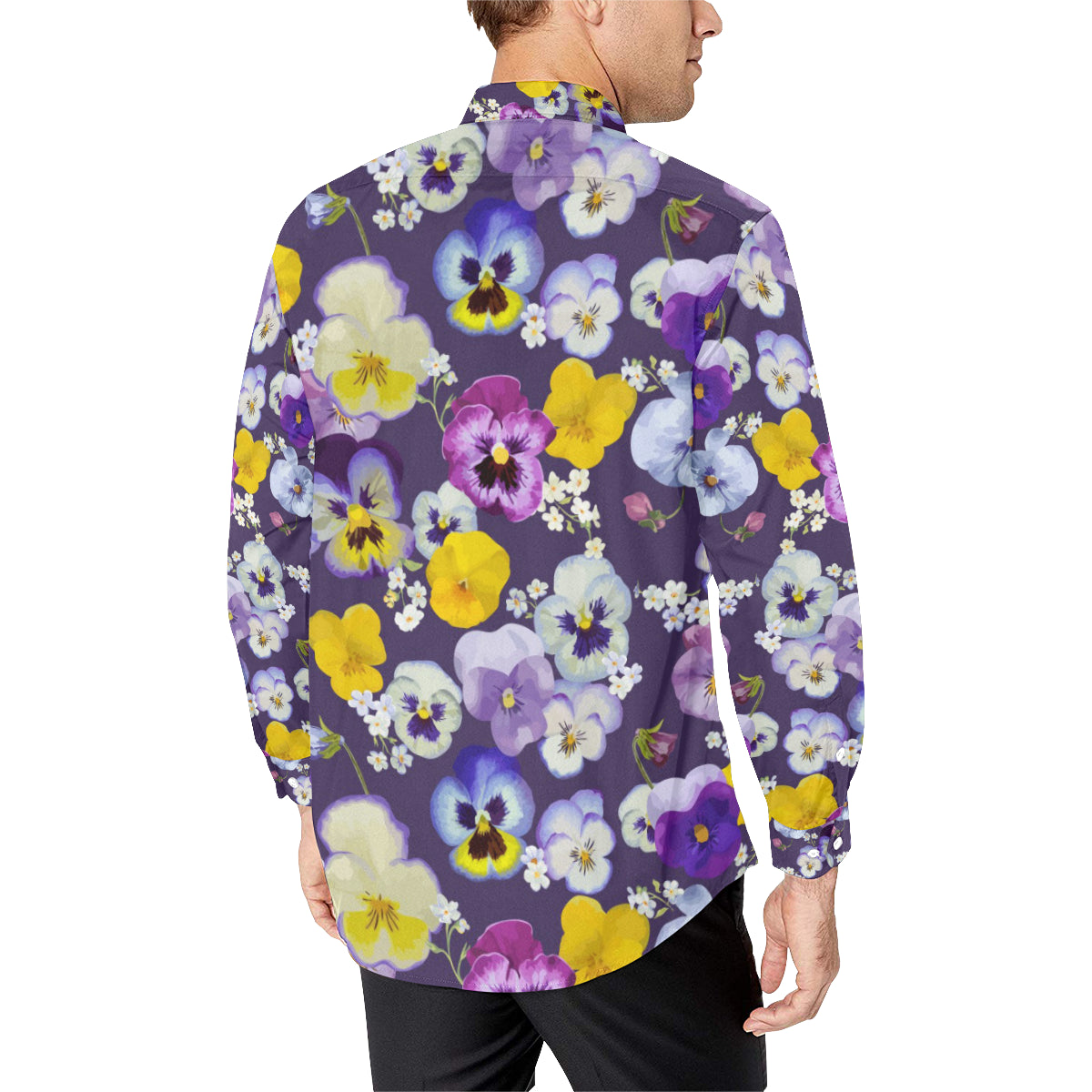Pansy Pattern Print Design PS02 Men's Long Sleeve Shirt