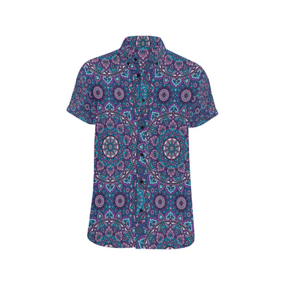 Medallion Pattern Print Design 05 Men's Short Sleeve Button Up Shirt