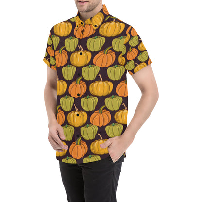 Pumpkin Pattern Print Design A01 Men's Short Sleeve Button Up Shirt