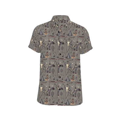 Native Indian life Design Print Men's Short Sleeve Button Up Shirt