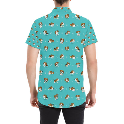 Beagle Pattern Print Design 05 Men's Short Sleeve Button Up Shirt