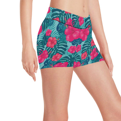 Red Hibiscus Pattern Print Design HB017 Yoga Shorts