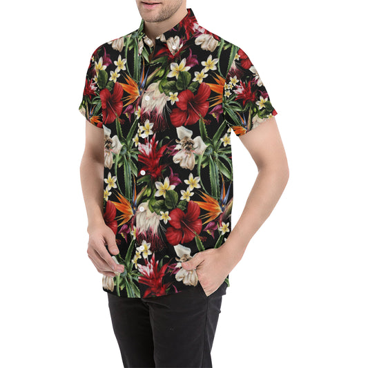 Summer Floral Pattern Print Design SF03 Men's Short Sleeve Button Up Shirt