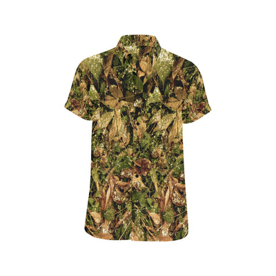 Camo Realistic Tree Forest Texture Print Men's Short Sleeve Button Up Shirt