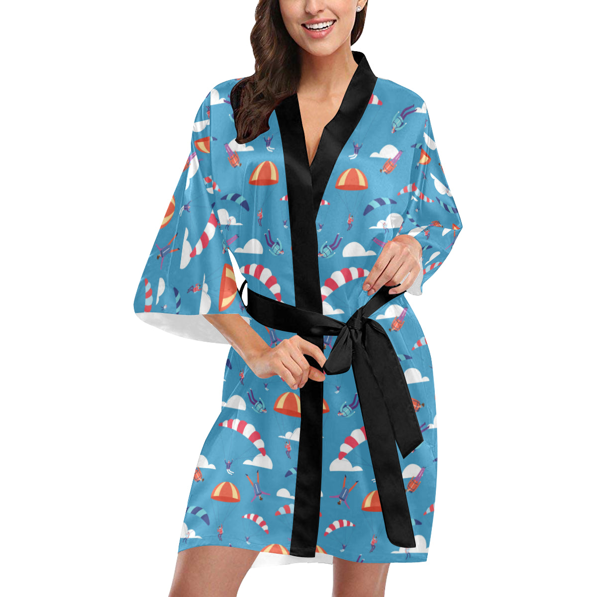 Skydiving Pattern Print Design 03 Women's Short Kimono