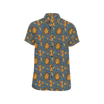 Celestial Moon Sun Pattern Print Design 02 Men's Short Sleeve Button Up Shirt
