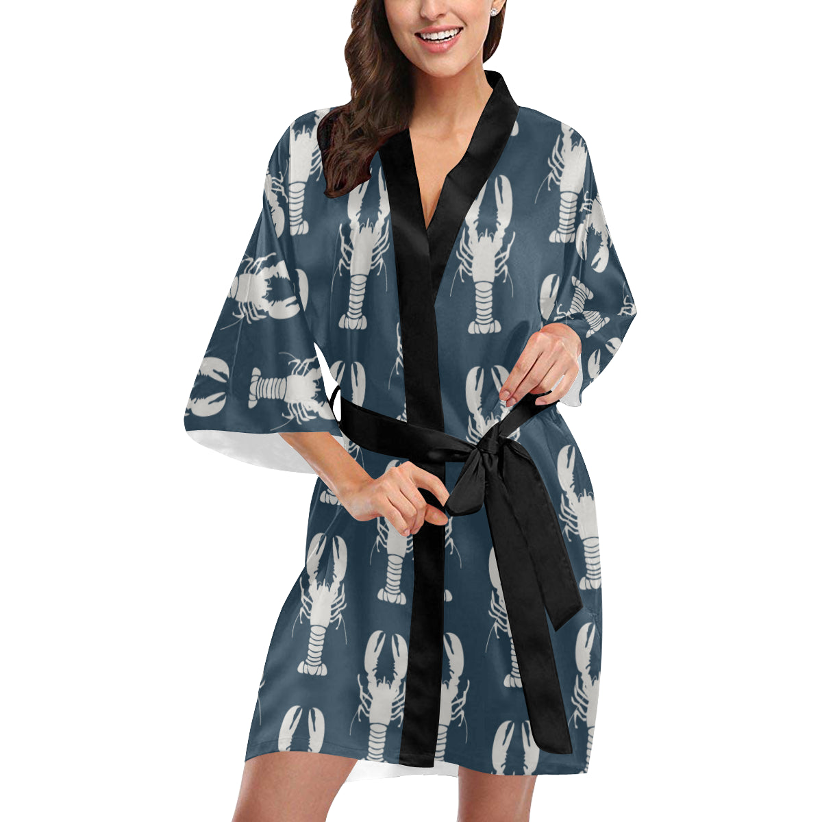Lobster Pattern Print Design 02 Women's Short Kimono