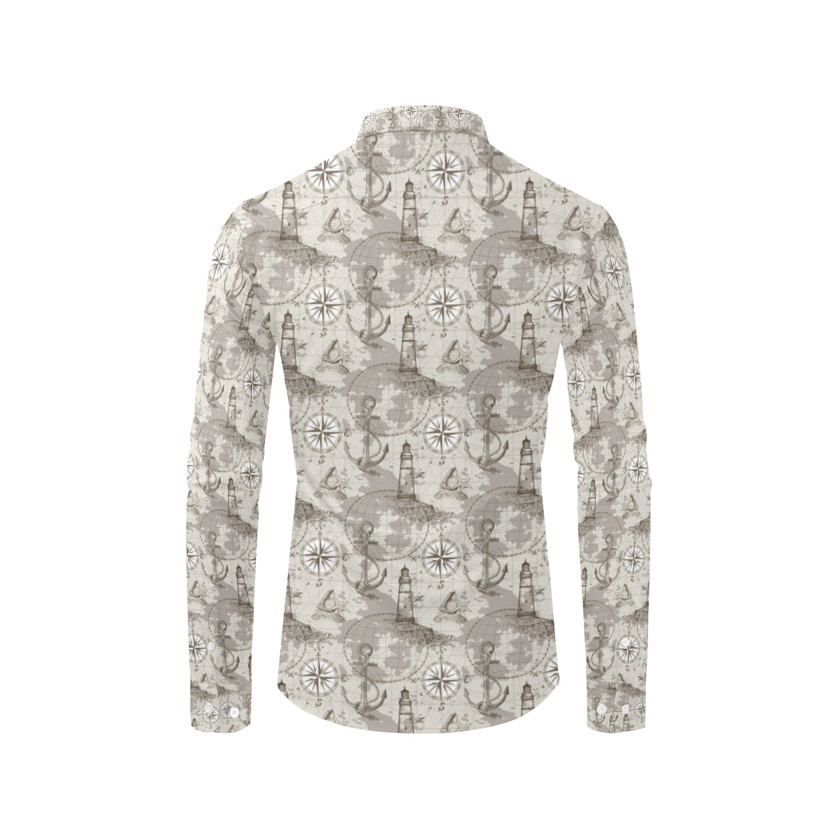 Nautical Map Design Themed Print Men's Long Sleeve Shirt