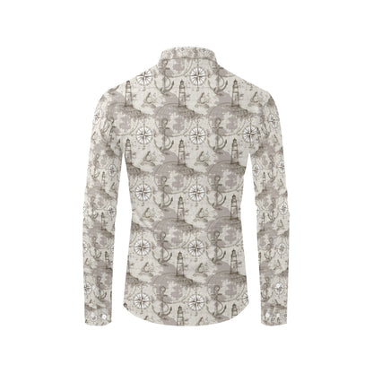 Nautical Map Design Themed Print Men's Long Sleeve Shirt