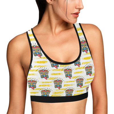 Tiki Smile Mask Print Pattern Sports Bra