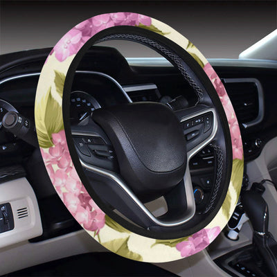 Hydrangea Pattern Print Design HD05 Steering Wheel Cover with Elastic Edge