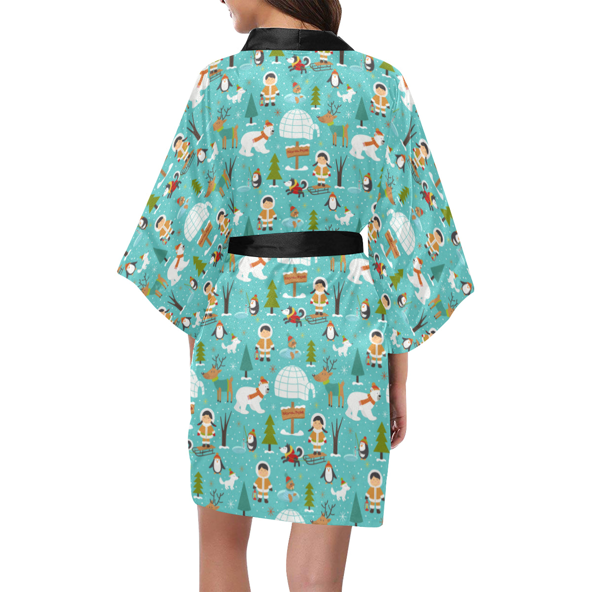 Eskimo Pattern Print Design 01 Women's Short Kimono