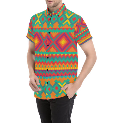 Mexican Pattern Print Design 04 Men's Short Sleeve Button Up Shirt