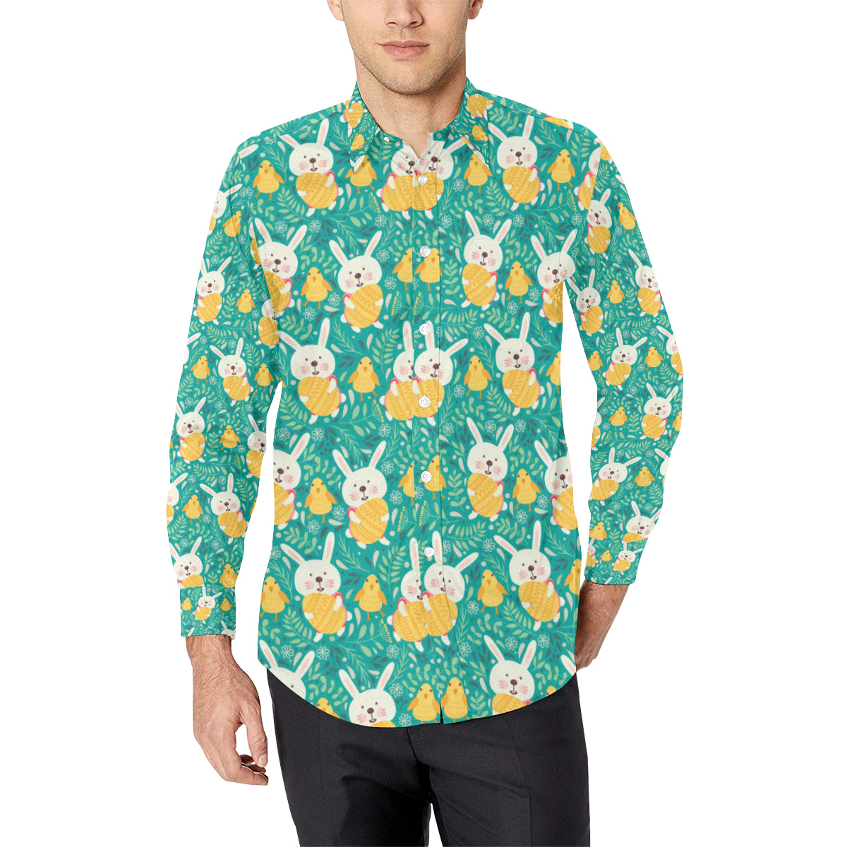 Easter Eggs Pattern Print Design RB02 Men's Long Sleeve Shirt
