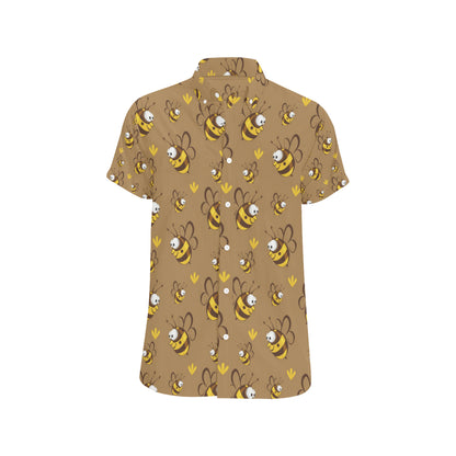 Bee Pattern Print Design BEE09 Men's Short Sleeve Button Up Shirt
