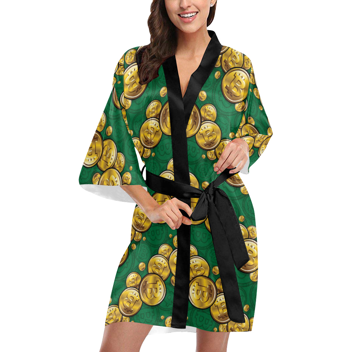 Bitcoin Pattern Print Design DO02 Women's Short Kimono