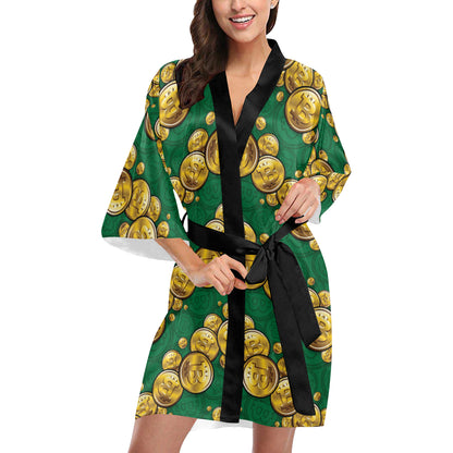 Bitcoin Pattern Print Design DO02 Women's Short Kimono