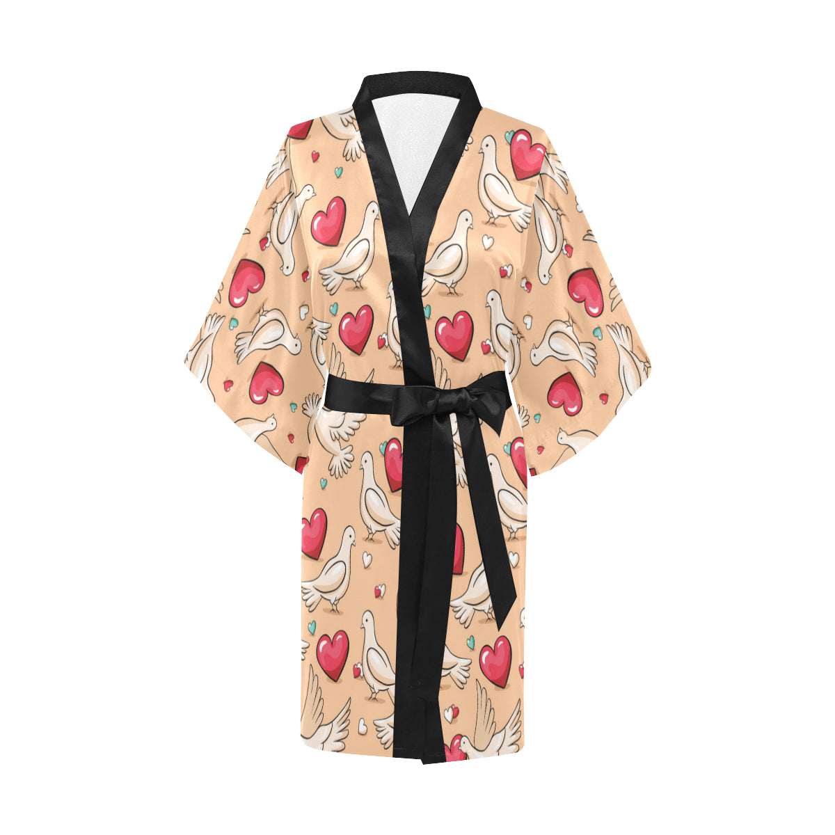 Pigeon Heart Pattern Print Design 04 Women's Short Kimono