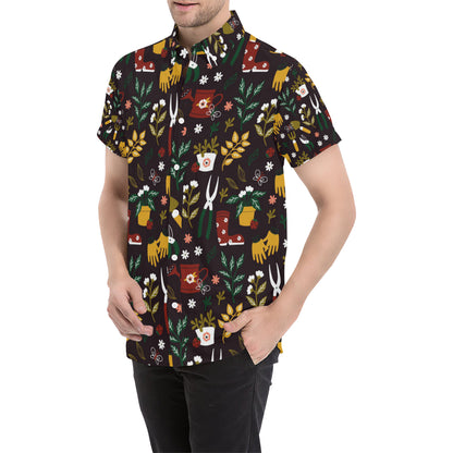 Gardening Pattern Print Design G05 Men's Short Sleeve Button Up Shirt