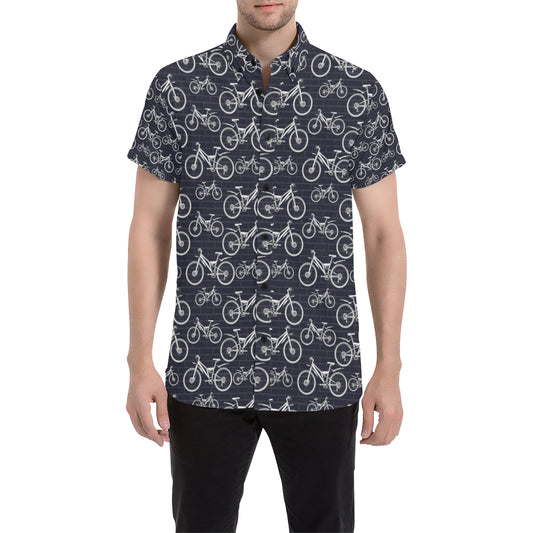 Mountain bike Pattern Print Design 02 Men's Short Sleeve Button Up Shirt