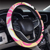 Pink Tropical Palm Leaves Steering Wheel Cover with Elastic Edge