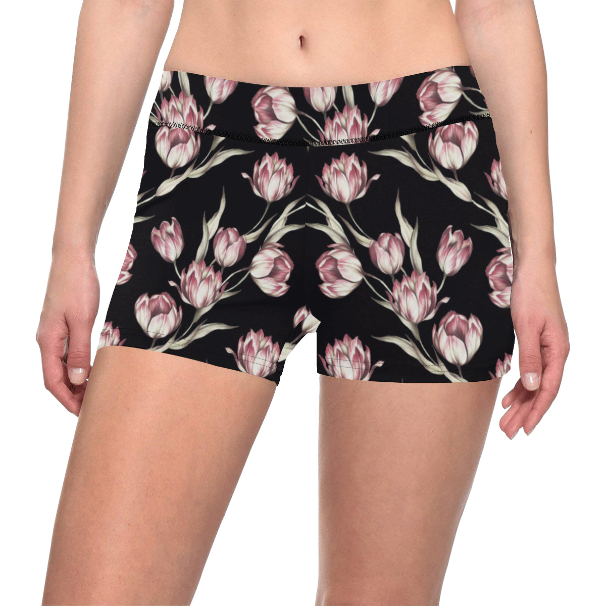 Tulip Pink Pattern Print Design TP02 Yoga Shorts