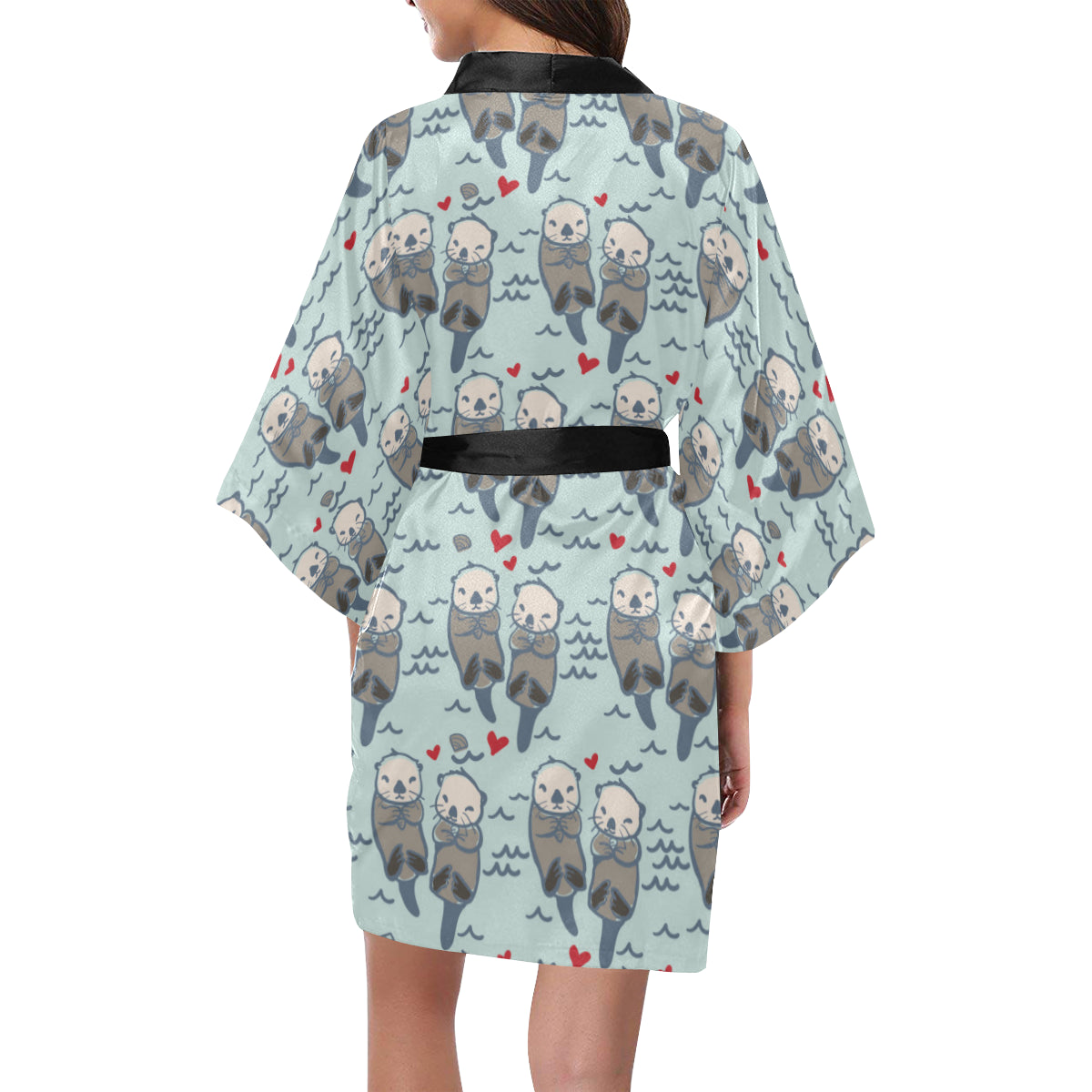 Sea Otter Pattern Print Design 03 Women's Short Kimono
