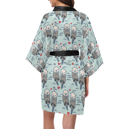 Sea Otter Pattern Print Design 03 Women's Short Kimono