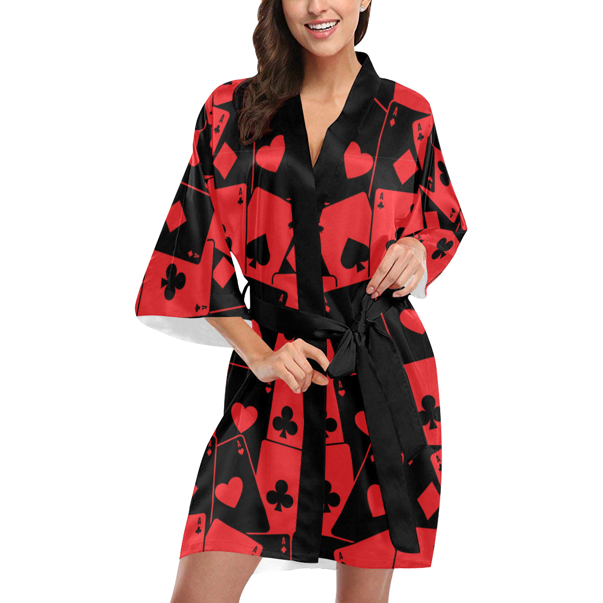 Poker Cards Pattern Print Design A01 Women's Short Kimono