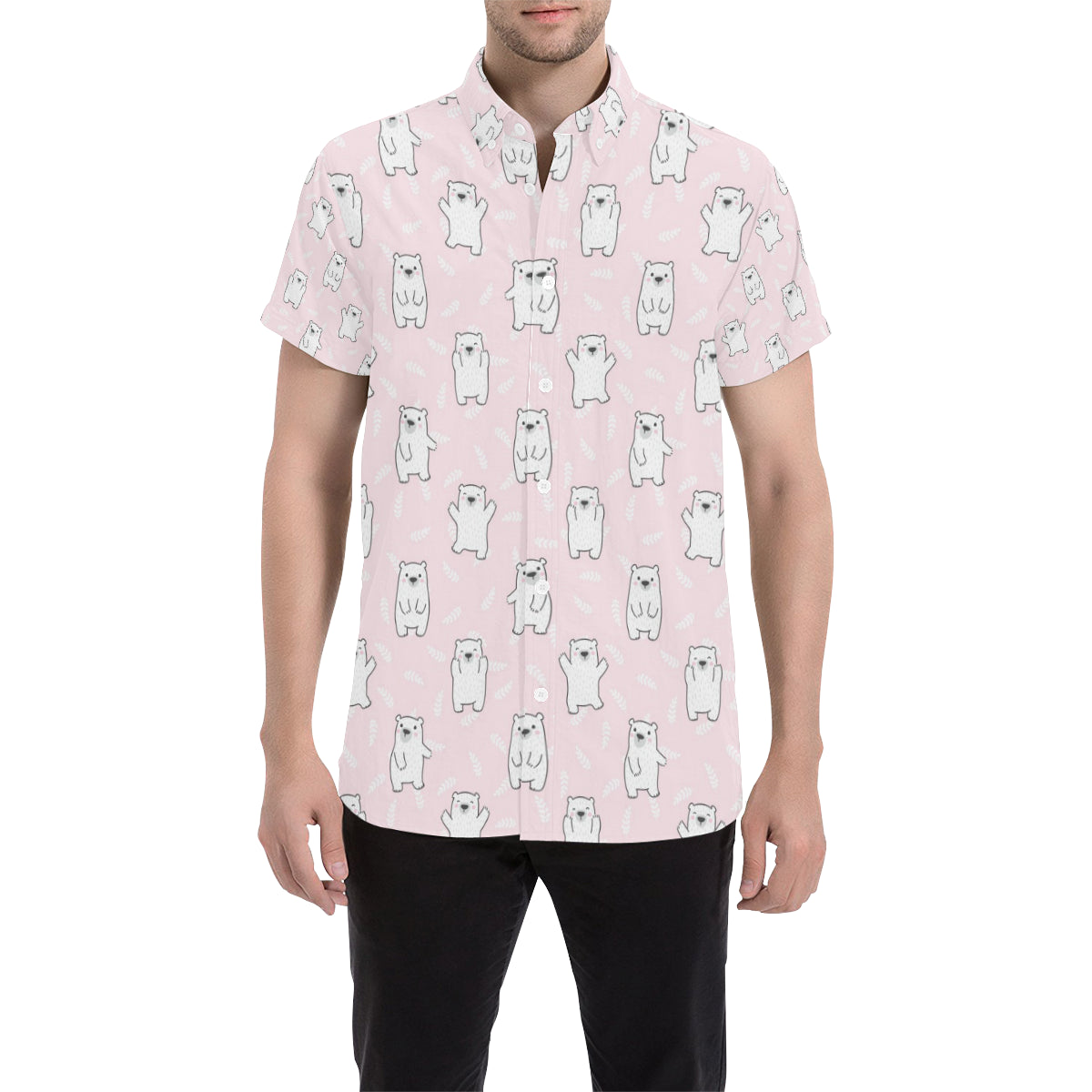 Polar Bear Pattern Print Design PB09 Men's Short Sleeve Button Up Shirt